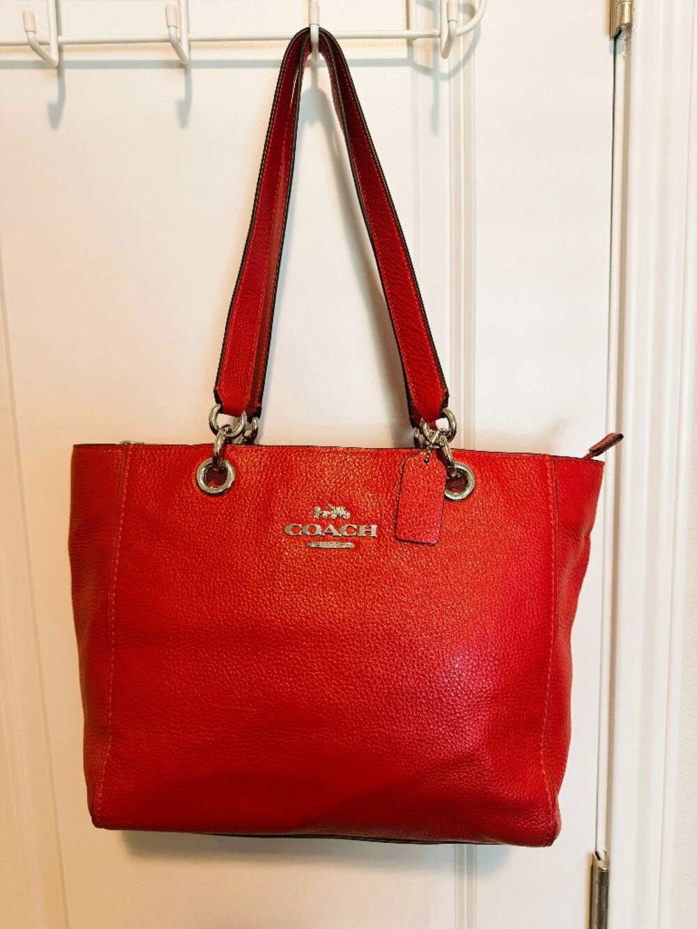 Coach Outlet Red pebble leather tote purse silver hardware